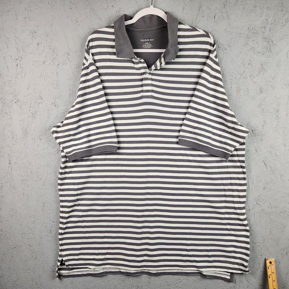 Harbor Bay Polo Shirt Mens 3XLT Gray White Striped Big Tall Short Sleeve Preppy